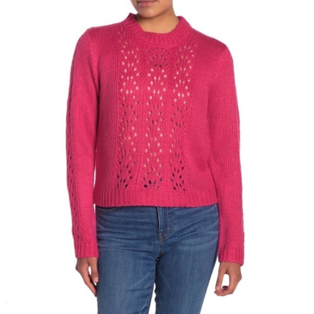 Nordstrom Woven Heart Pullover Sweater Hot Pink L